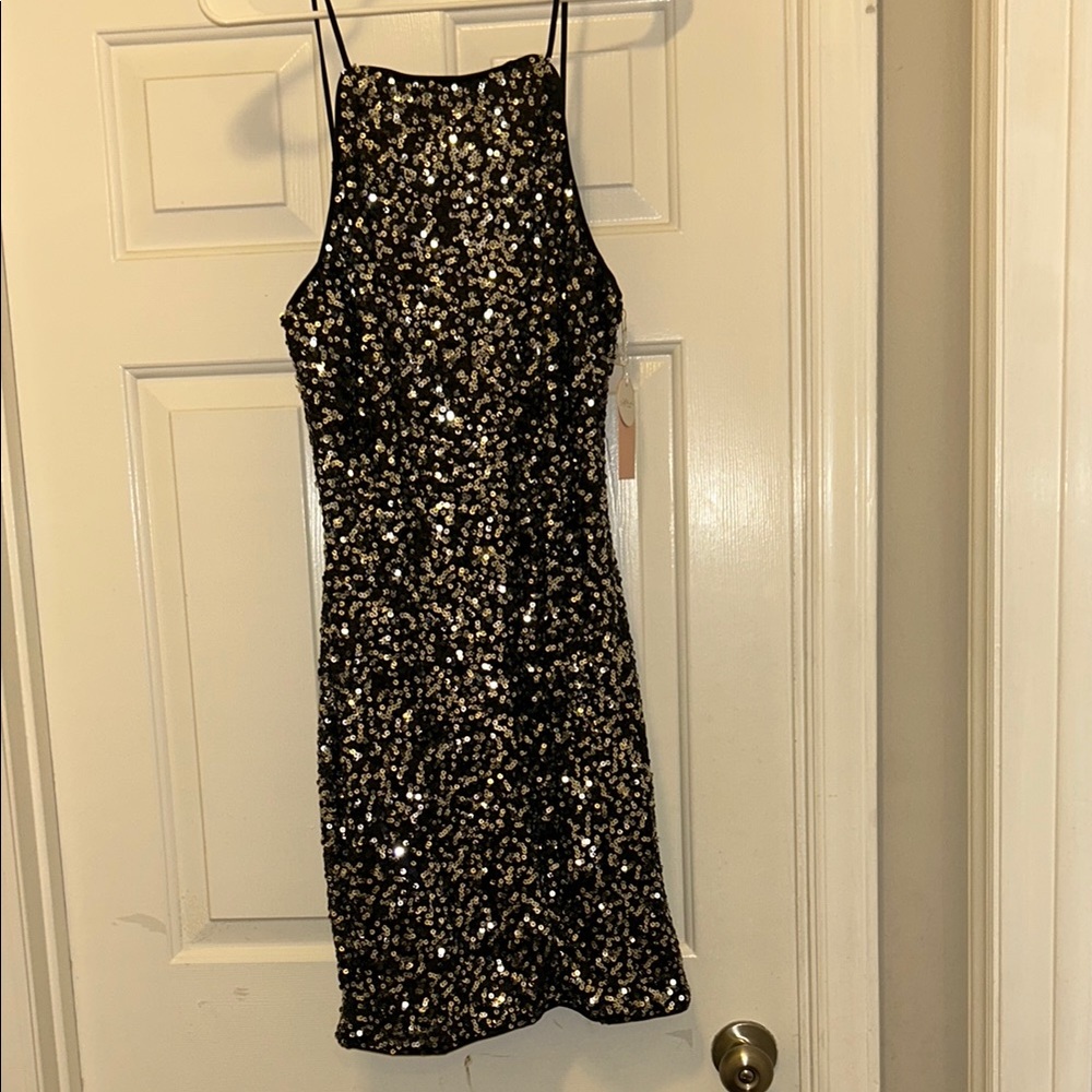 Black and Silver Sequin Mini Dress spaghetti strap
